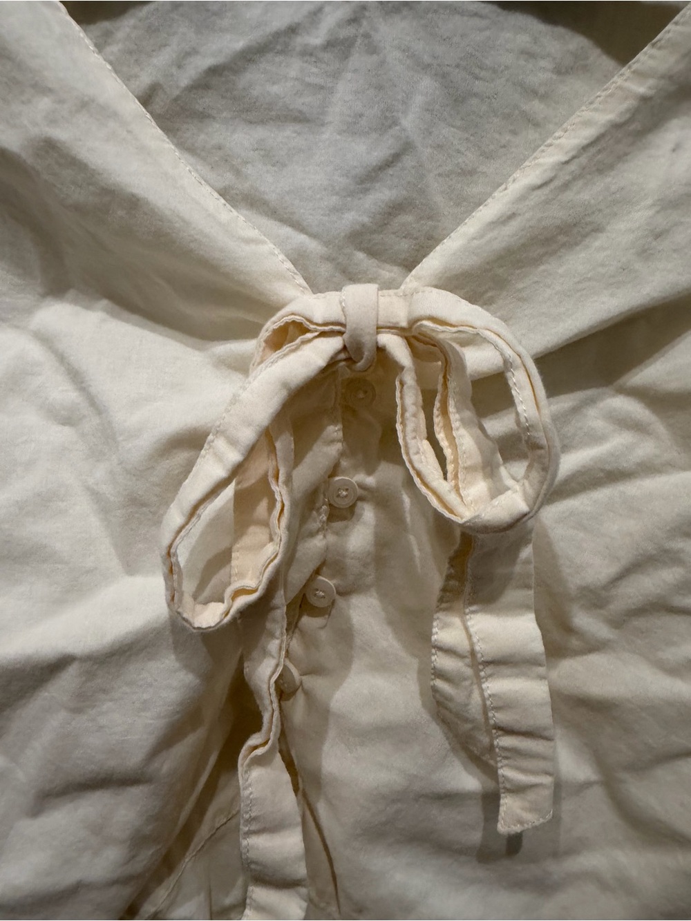 Brandy Melville Light Yellow Short-Sleeve Tie-Front Blouse - Picture 2 of 3